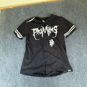 Broken Promises Baseball Jersey Mens Large Black Cotton Goth Logo Button Front